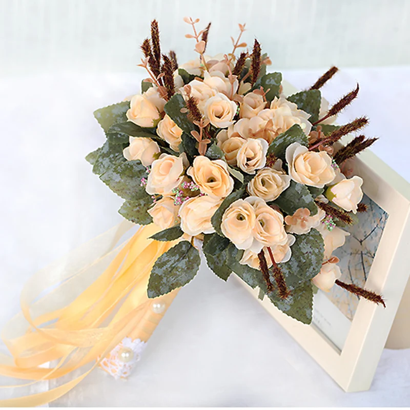 Искусственный Свадебный букет для невесты, лента, цветочный букет для девочки, 2019