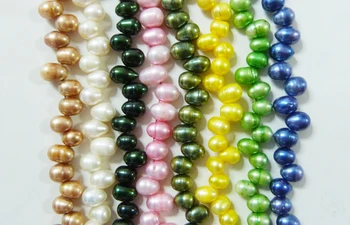

DF-130# At last (8 shares Mixed color / SET) DIY Fresh Water Pearl 8-9mm Peach Dancing Rice Drop Shape 15 "Inches