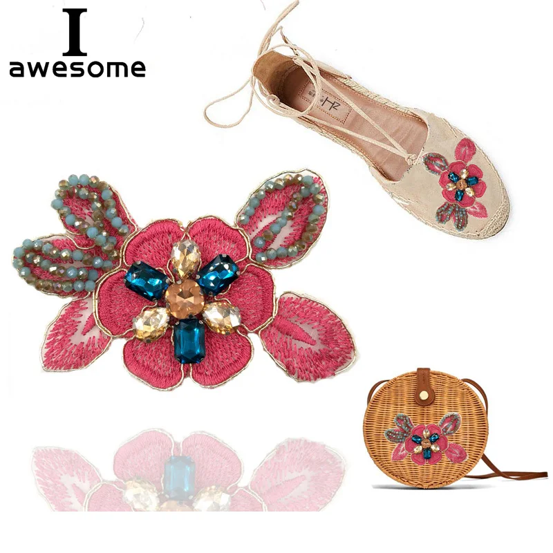 Shoe flower Embroidery Red Rose Bridal Wedding Party Shoes Accessories For High Heels Shoes Boots Flats DIY Shoe's Decorations