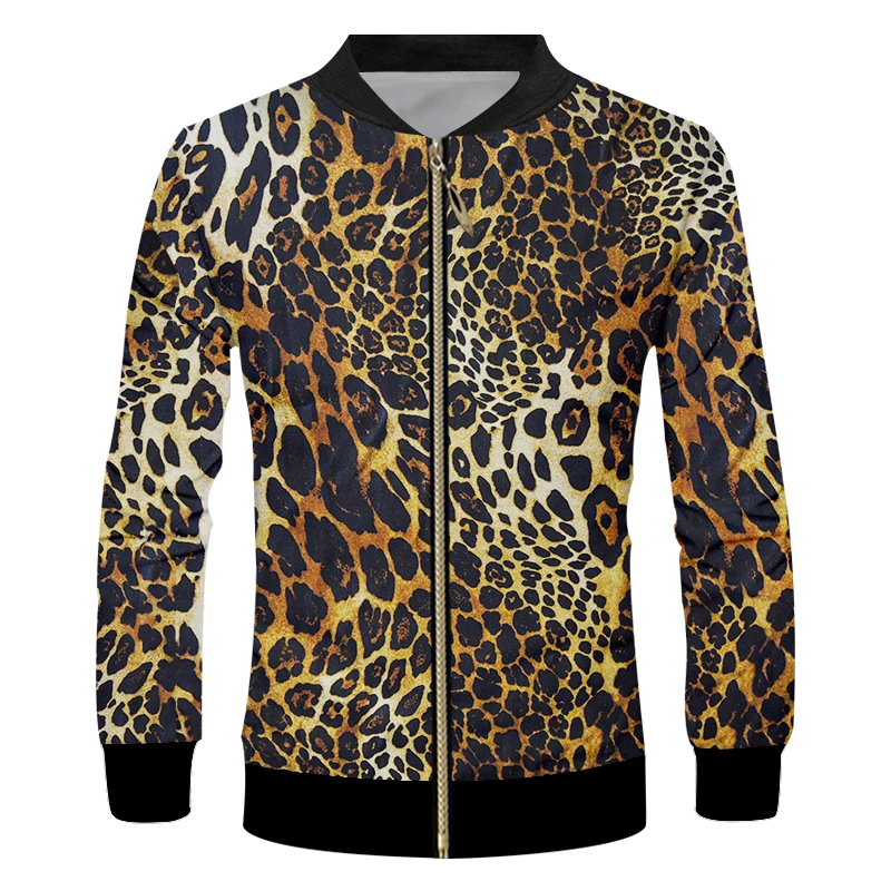 UJWI Zip Jacket Trend New Coat Man Zipper Jackets 3D Printed Leopard Plus Size 5XL Clothing Homme Winter Windbreaker - Цвет: Leopard