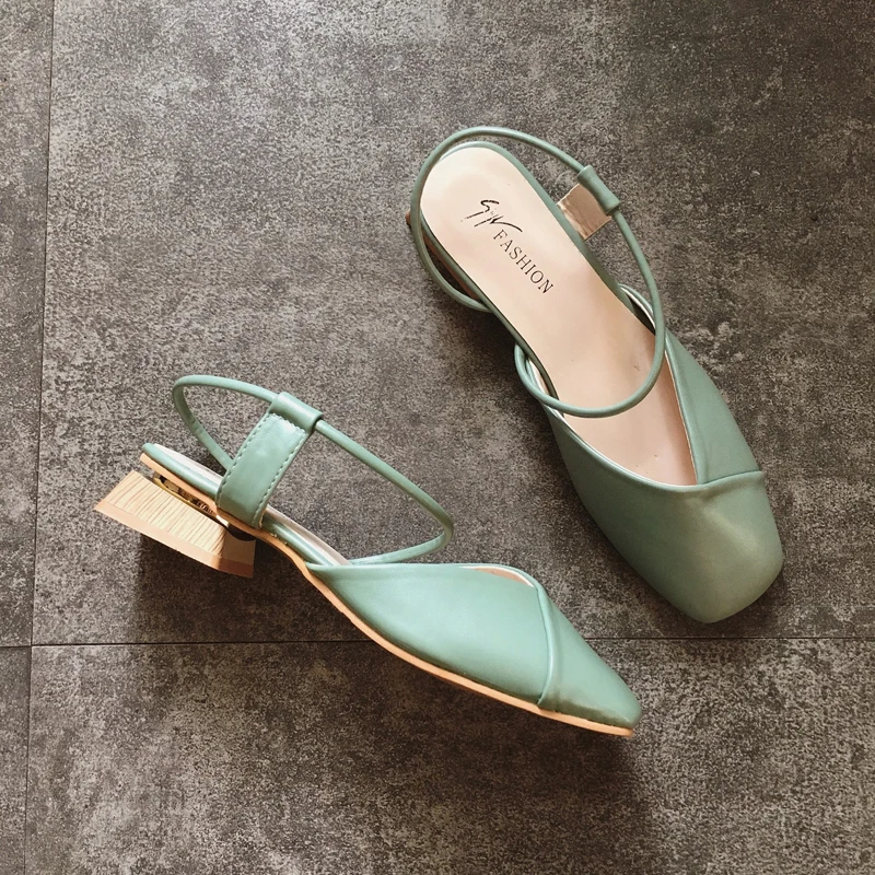 

ins shoes summer platform sandals schoenen all match Square heel tip binding Solid Color Casual Low Rome heels soulier femme