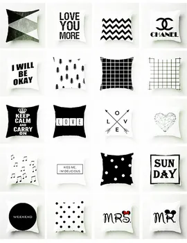

SLSHLYJ Nordic black and white pillow set house simple lattice sofa cushion office geometric printing plush pillowcase