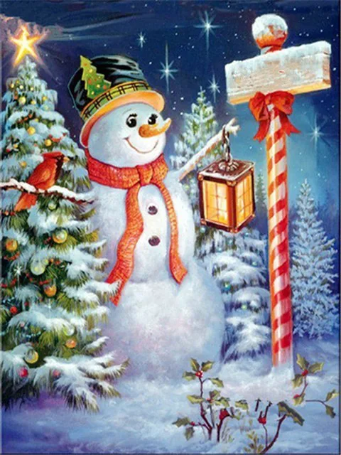 Алмазная картина Снеговик Алмазная мозаика Рождественская Алмазная вышивка зимняя 5D DIY Полная квадратная вышивка крестиком домашний декор