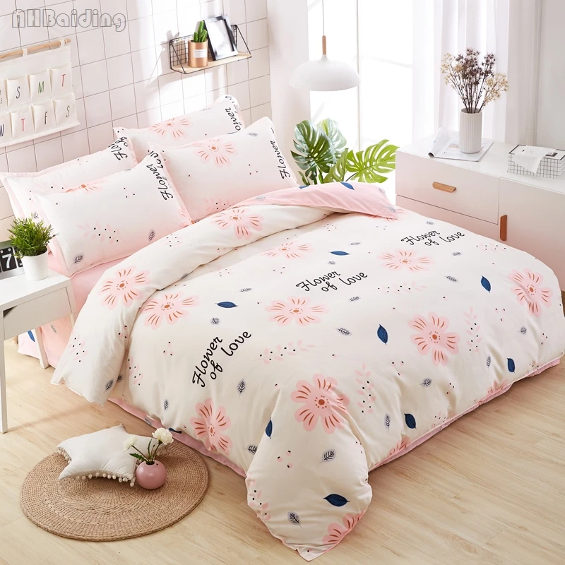 

2019 Brief Floral Bedding Set Women Girls Bed Linens Bedclothes 3/4pcs Duvet Cover Set with Bed Sheet Pillowcase Twin Full Queen