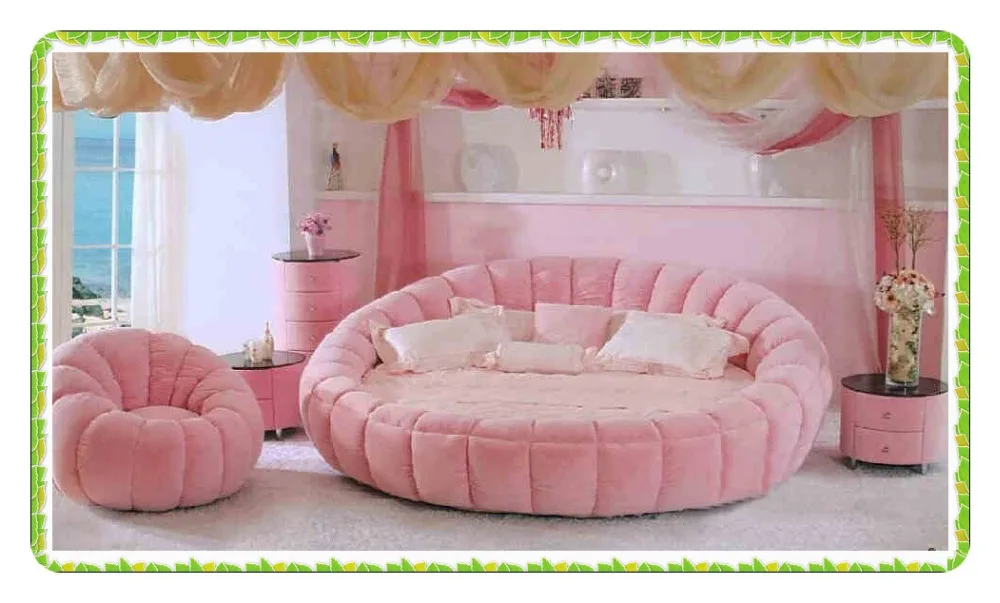 Fashion velver bed pink princess round bed queen bed hot selling