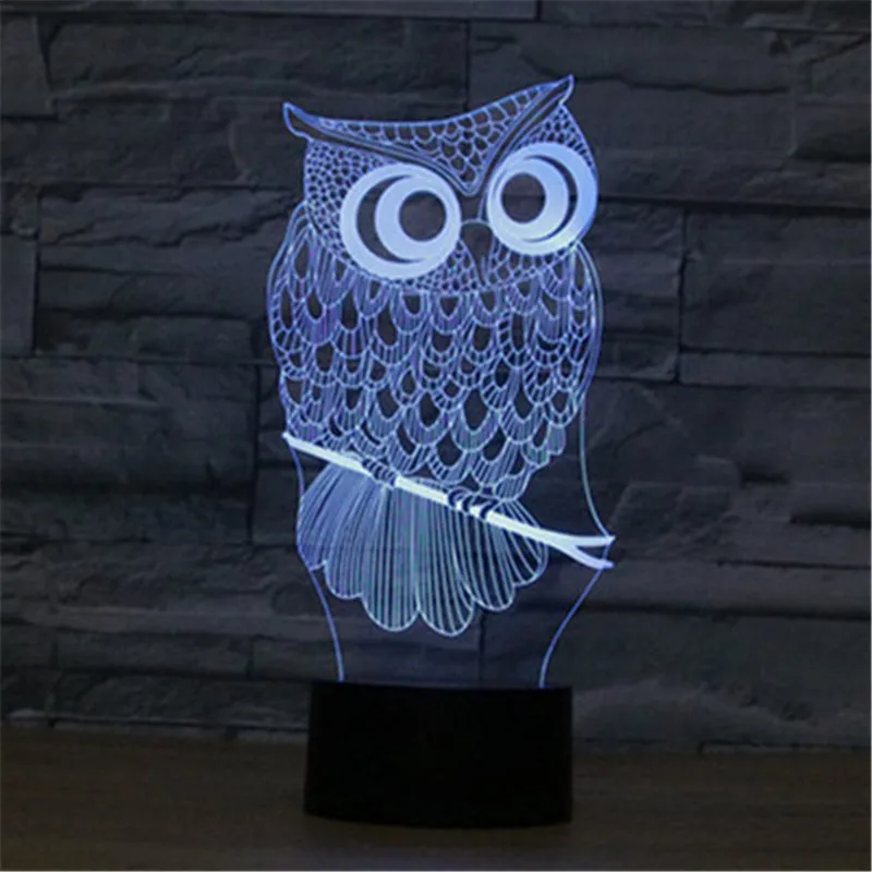 

AUCD Cute Animal Owl Laser Engraving Acrylic 3D Visual LED Night Lights 7 Color Gradient USB Desk Lamp Children Holiday Gift 253