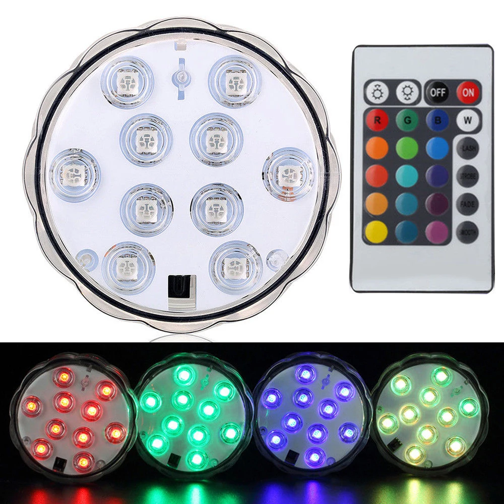 

Underwater Submersible 10Leds Remote Control RGB Candle Light Battery Operated Night Lamp Outdoor Party Swimming Pool Decoration