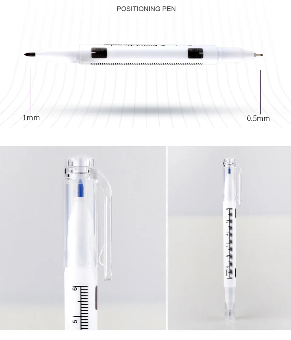 1 шт. хирургический маркер для кожи, маркер для бровей, ручка для татуировки, маркер для кожи с измерительной линейкой, инструмент для позиционирования микроблейдинга