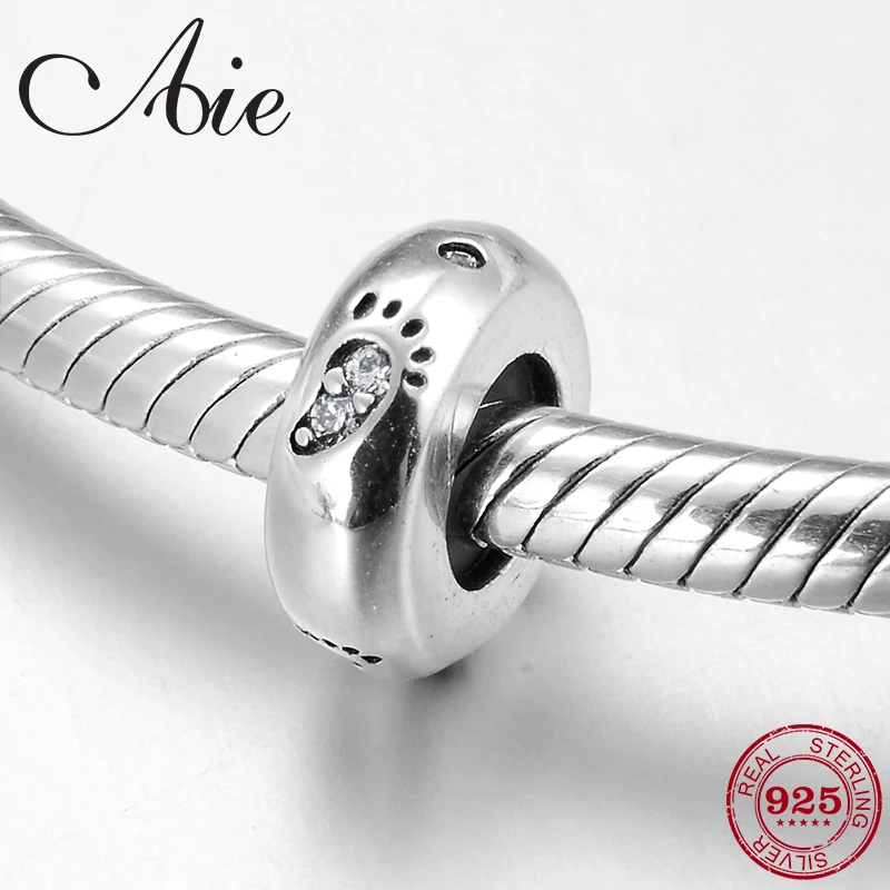 

2019 NEW 925 Sterling Silver baby Footprint Clear CZ spacer stopper beads Fit Original Pandora Charm Bracelet Jewelry 2019