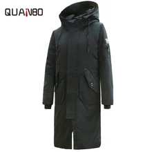 QUANBO мужской длинный пуховик Новое поступление Модный Зимний толстый теплый пуховик с капюшоном брендовая одежда
