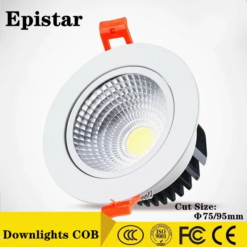 

White Silver Body Super Bright Recessed LED Downlight Dimmable COB 5W 7W 10W 12W LED Ceiling Lamp AC 110V 220V Indoor Lighting