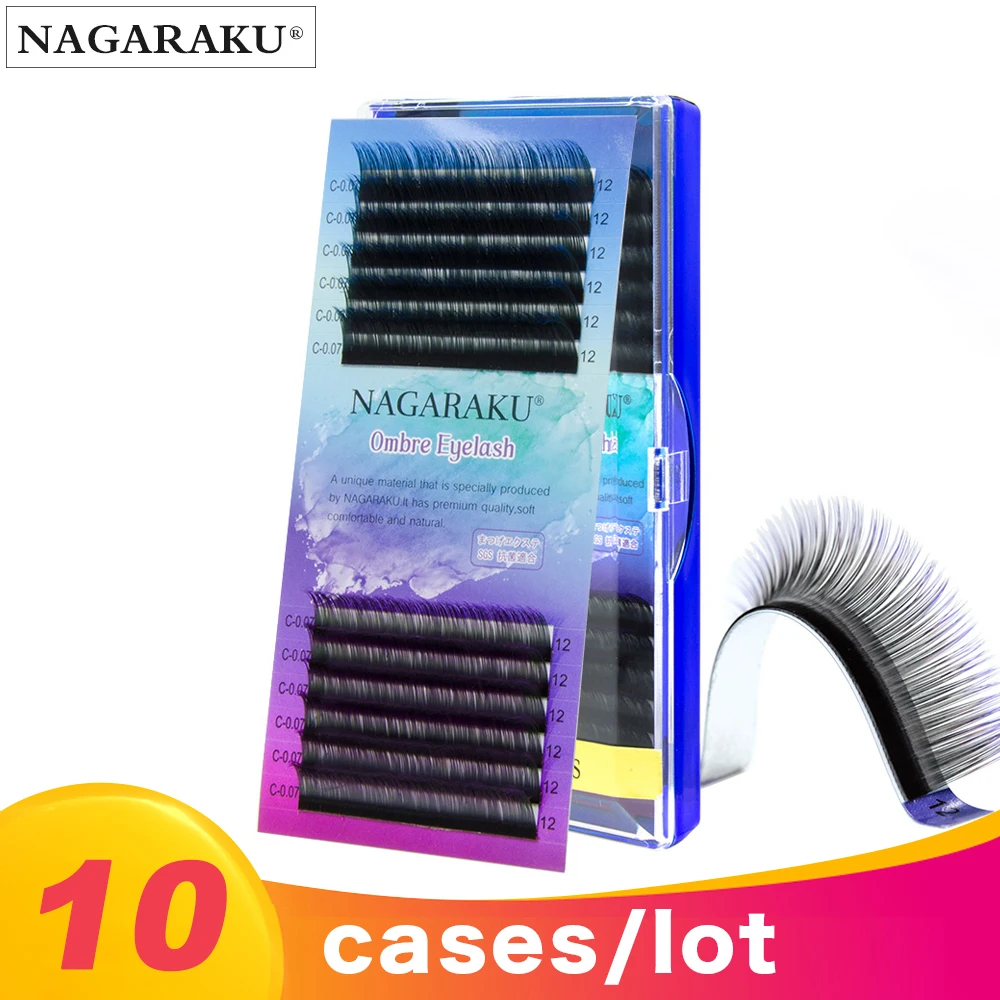 

NAGARAKU 10cases natural rainbow lash color lash colour lash ombre synthetic mink individual eyelash extension false Eyelashes