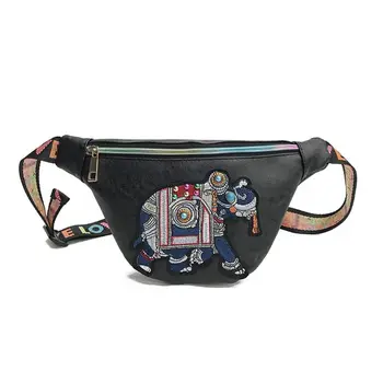 

Women Elephant Embroidery Fanny Pack Travel Waist Bag PU Leather Purse Bum Bags