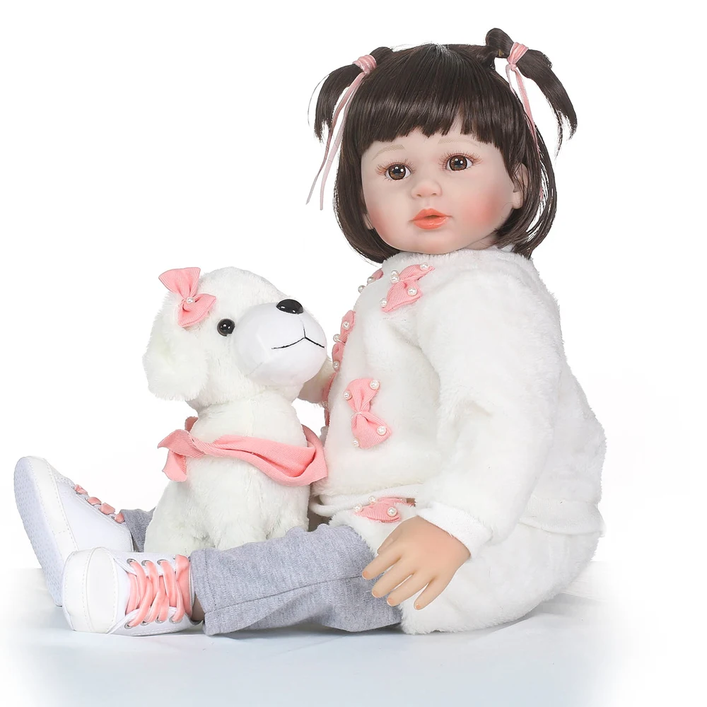 

58CM girl doll reborn soft silicone reborn babies with puppy doll fashion children gift dolls toys bebes reborn bonecas menina