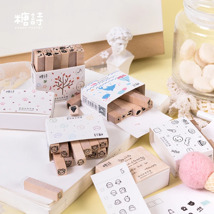 

12pcs/lot Cute Diary Series decoration stamp wooden rubber stamps for scrapbooking stationery DIY craft standard stamp