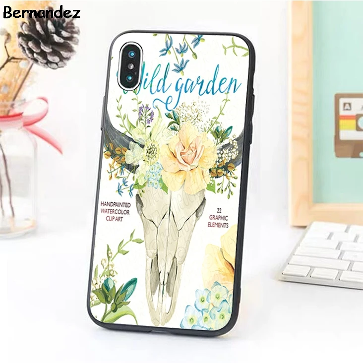 

Bernandez 5 5S SE 6 6S Soft TPU Mobile phone case cover for iPhone 7 8 plus X Xs Max XR beautiful bull skull