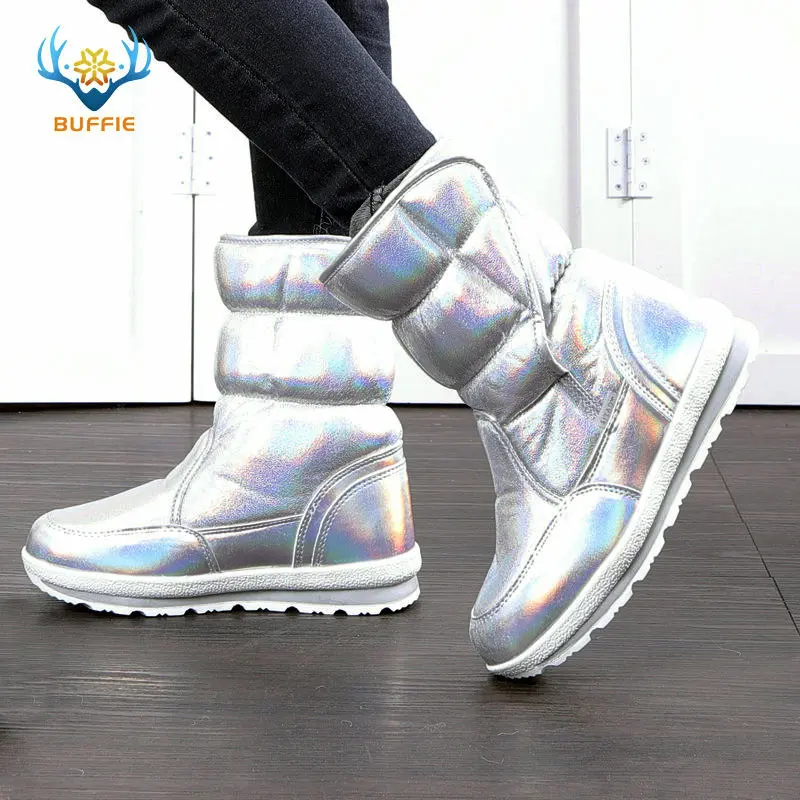 2018 New Winter fashion women boots mixed natural wool female warm boots waterproof thick fur full size silver lady snow boots