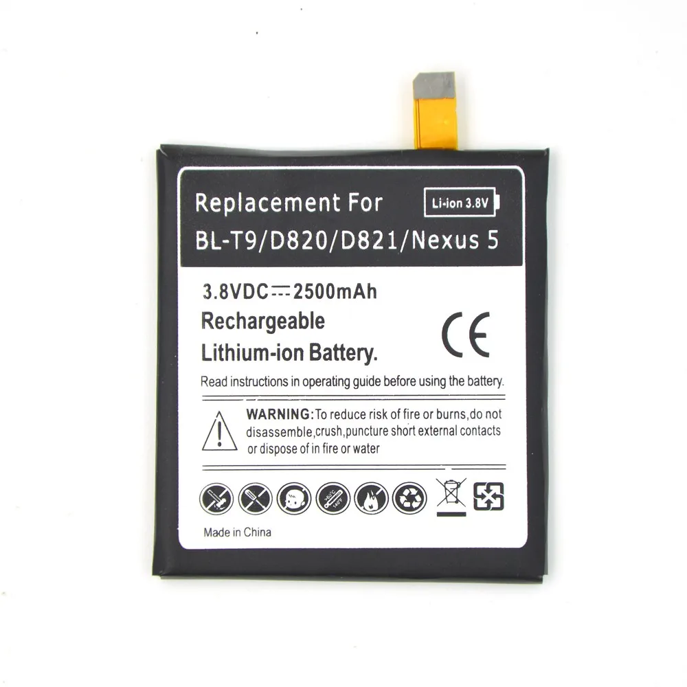 

High Quality 2500mah 3.8V Replacement Rechargeable Li-ion bateria For LG Google Nexus 5 E980 D820 D821 BL-T9 BLT9 Phone Battery