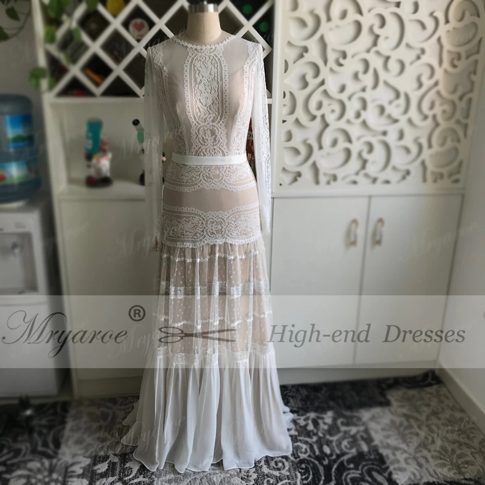 Mryarce, шикарное свадебное платье, уникальное кружевное Очаровательное платье в горошек с длинным рукавом, свадебное богемное платье, свадебные платья