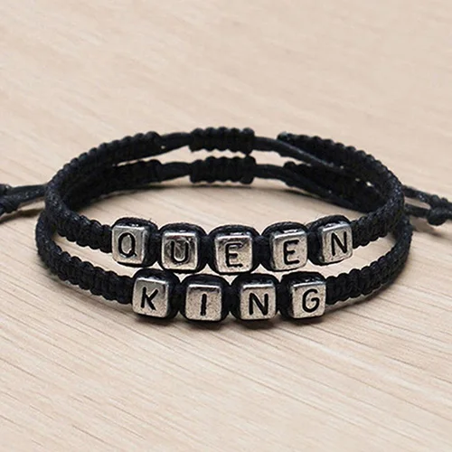 

2017 Hot Selling 1 Pair Couple Braided Handmade King And Queen His Hers Charm Bracelet Bangle