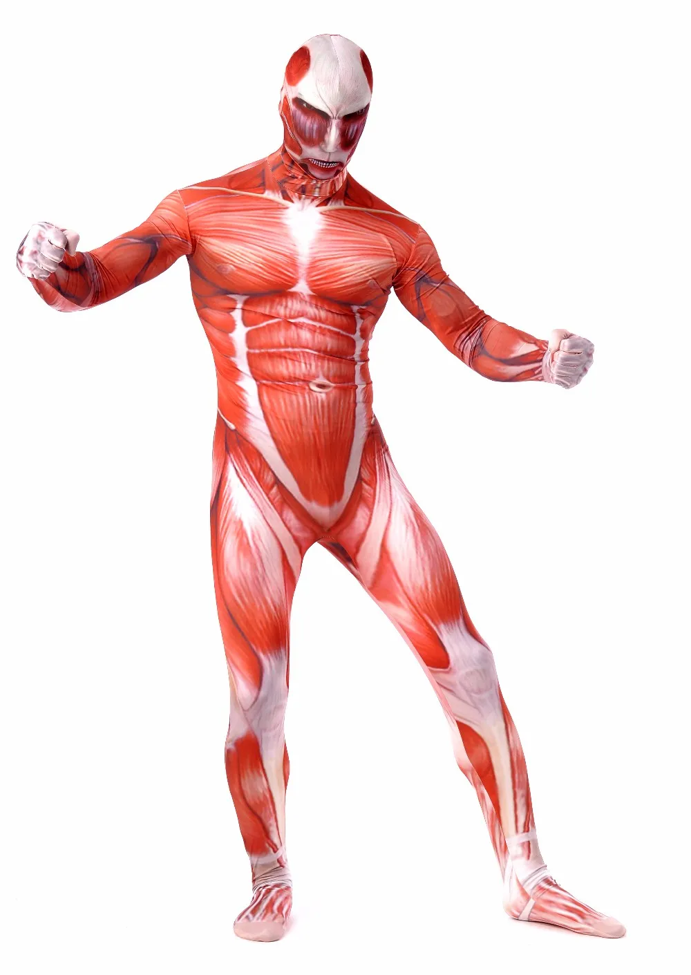

OVIGILY Attack on Titan Cosplay Costumes Adult Lycra Spandex Full Zentai Bodysuits Men Muscle Suit Second Skin Tights Halloween
