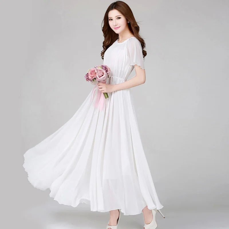 Женское Лавандовое шифоновое пляжное/садовое свадебное платье макси для подружки невесты удобный праздничный сарафан больших размеров - Цвет: White