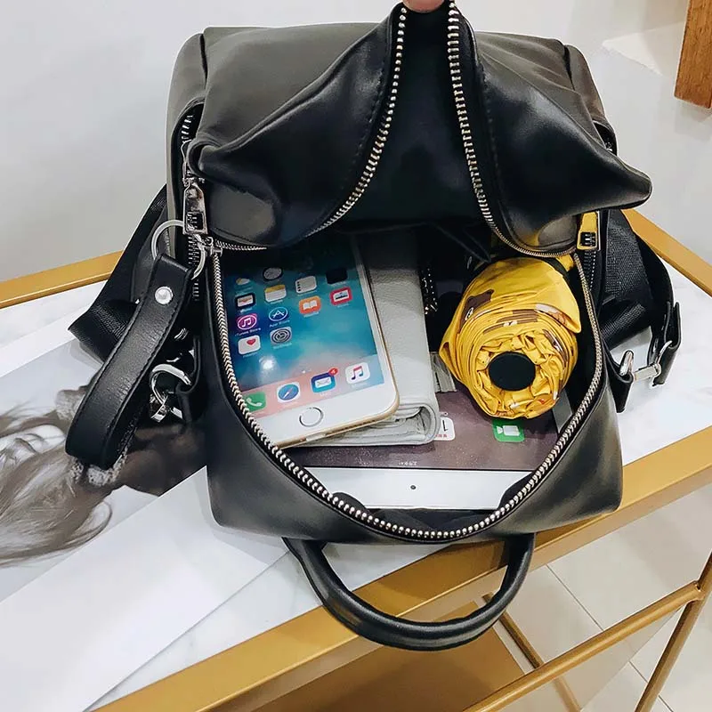 Suave de cuero mochila mujer Multi-función hombro bolsa adolescente bolso de escuela de la mujer de bolsas de viaje Negro mochila XA402H
