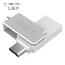 ORICO USB Flash Drives Mini Metal OTG U Disk 2 in 1 Two Connector for Mobile Computer Tablet Car Use 16G — Silver