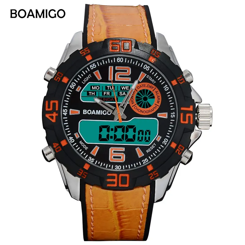 men digital watches BOAMIGO brand men sports watches orange rubber