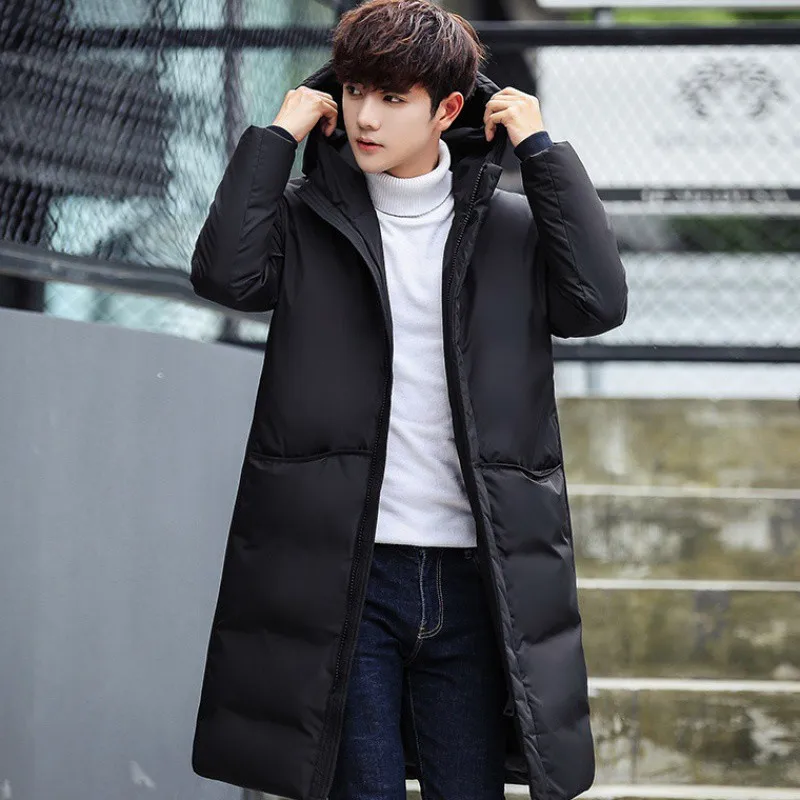 b New Winter Jackets Men Casual Mid Long Thick Winter Coat Men Solid Hooded Parka Male Clothes Overcoat Outerwear plus size 3XL 