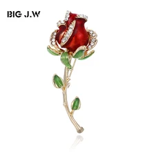 Большой J. W красивый красный Броши с розами булавки для женщин Романтический эмаль цветы броши платье костюм интимные аксессуары День святого Вален