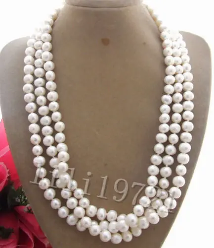 

New 9-10mm white freshwater pearl necklace 50" > 10x10 jewerly free shipping