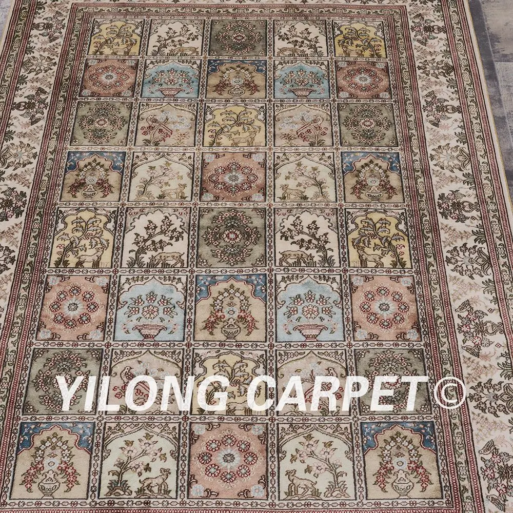 YILONG 4 'x 6 'isfahan ковер из шелка всесезонный ручной работы утонченный с узелками