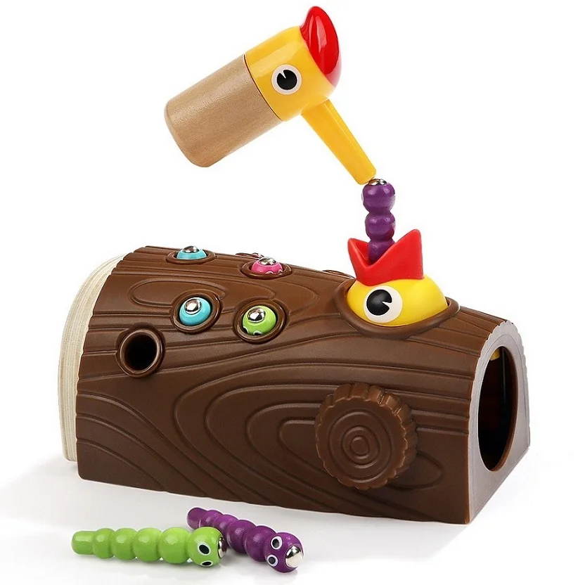 Дятел ловить червей игра Магнитные деревянные игрушки Дети Ранние развивающие игрушки для детей Детские Обучающие деревянные блоки игрушки для мальчиков - Color: Chocolate