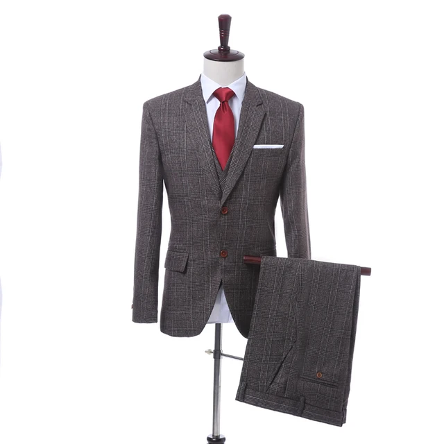 Men's Wardrobe Essentials Slim Fit Windowpane Suit Tailormade Brown ...
