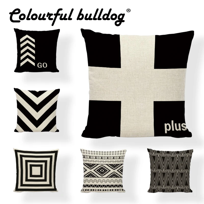 Wholesale Simple Cushion Cover Black and Beige Geometric 43*43CM