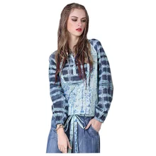 Футболка с длинным рукавом из хлопка и льна СВОБОДНЫЙ Модный пуловер с v-образным вырезом летние лоскутные рубашки Повседневный Топ для женщин A50-B9109