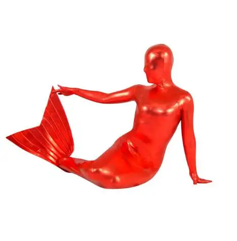 BetterParty красный костюм русалки блестящий металлик Zentai маскарадный косплей