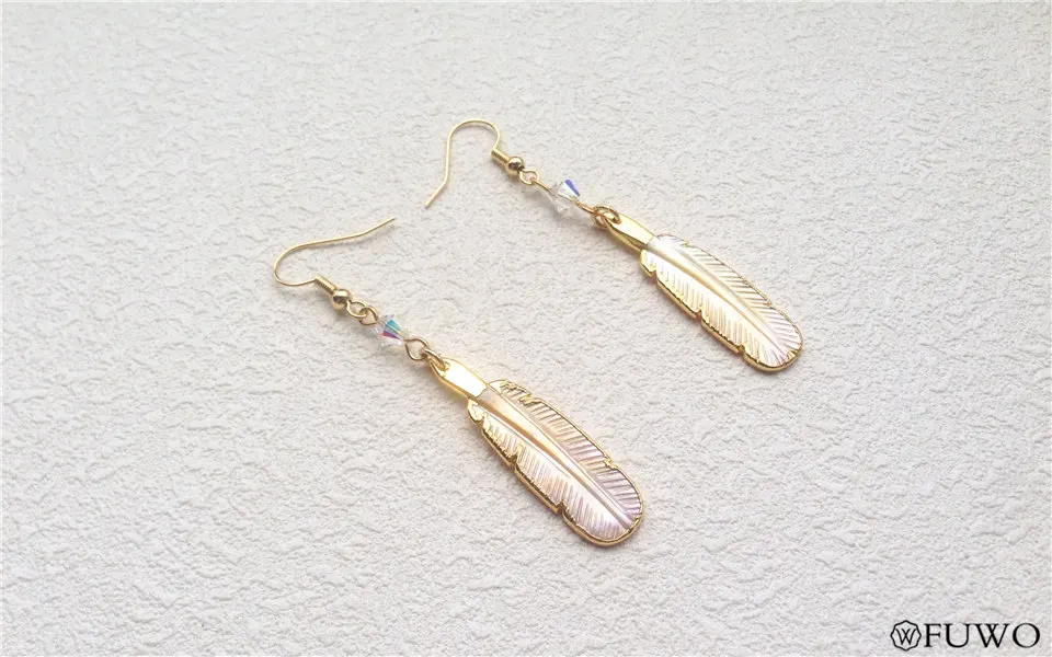 Carved Abalone Shell Feather Earrings 9