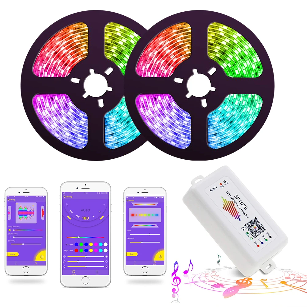 

WS2811 Music LED Strip Lights Strip SP107E Bluetooth Controller Strip Lights Dreamcolor Smart Phone APP Control,Rope Lights LED