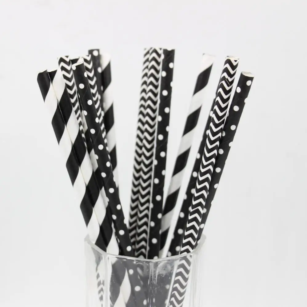 

(100pcs/bag) Black And White Paper Straws Cocktail Party Straws Spiderman Party Decor