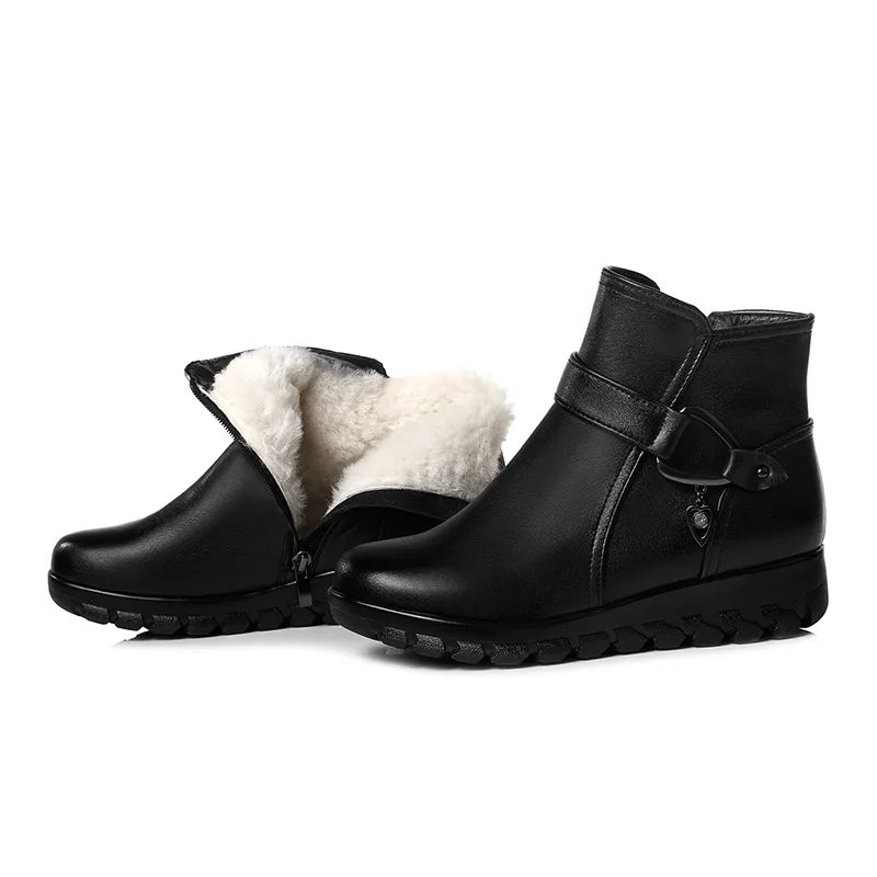 

2018 New Cold Resistant Keep Warm Velvet / Wool Winter Boots Women Boots Flat Non-slip Snow Boots Real Leather Shoes Ankle Boots