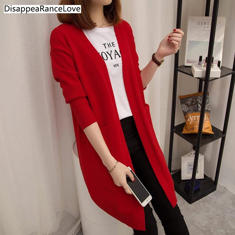DRL женский кардиган вязаный длинный рукав средней длины кардиган женский свитер верхняя одежда длинный кардиган свитер с v-образным вырезом