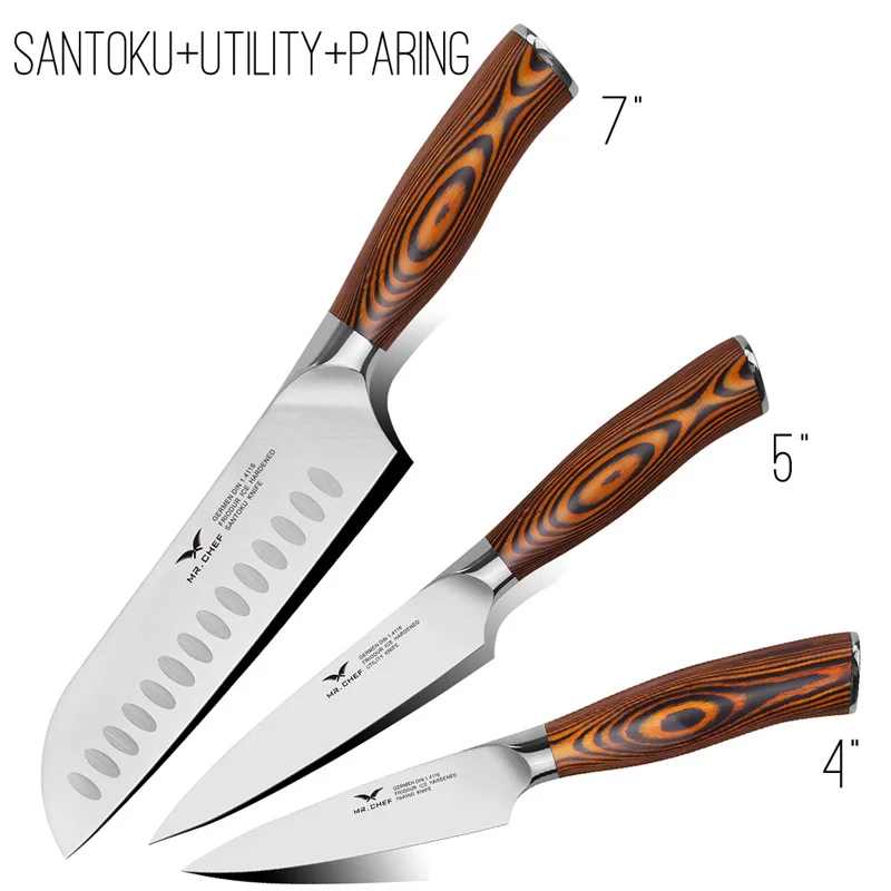 Santo-Utility-Paring Профессиональный набор ножей, японский шеф-повара, комплект ножей, немецкая сталь, кухонные столовые приборы, кухонные принадлежности, деревянная ручка, очень острые - Цвет: Santo-Utility-Paring
