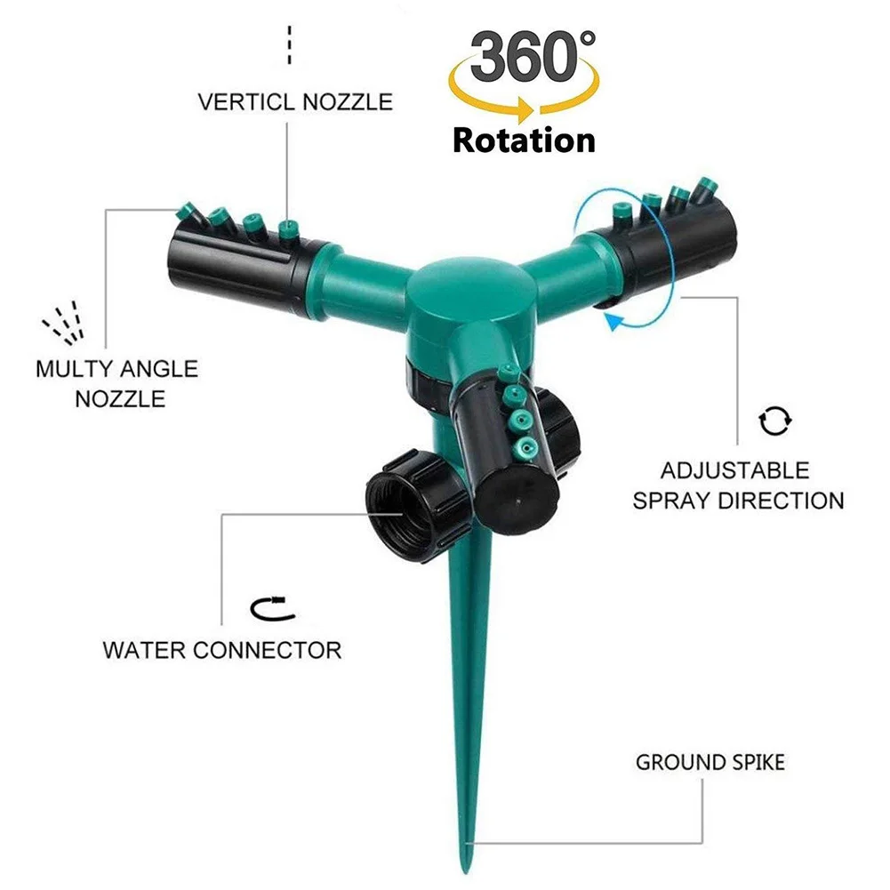 Lawn Sprinkler Automatic 360 Rotate Adjustable Garden Water Sprinklers Irrigation with 3Arm Sprayer MU