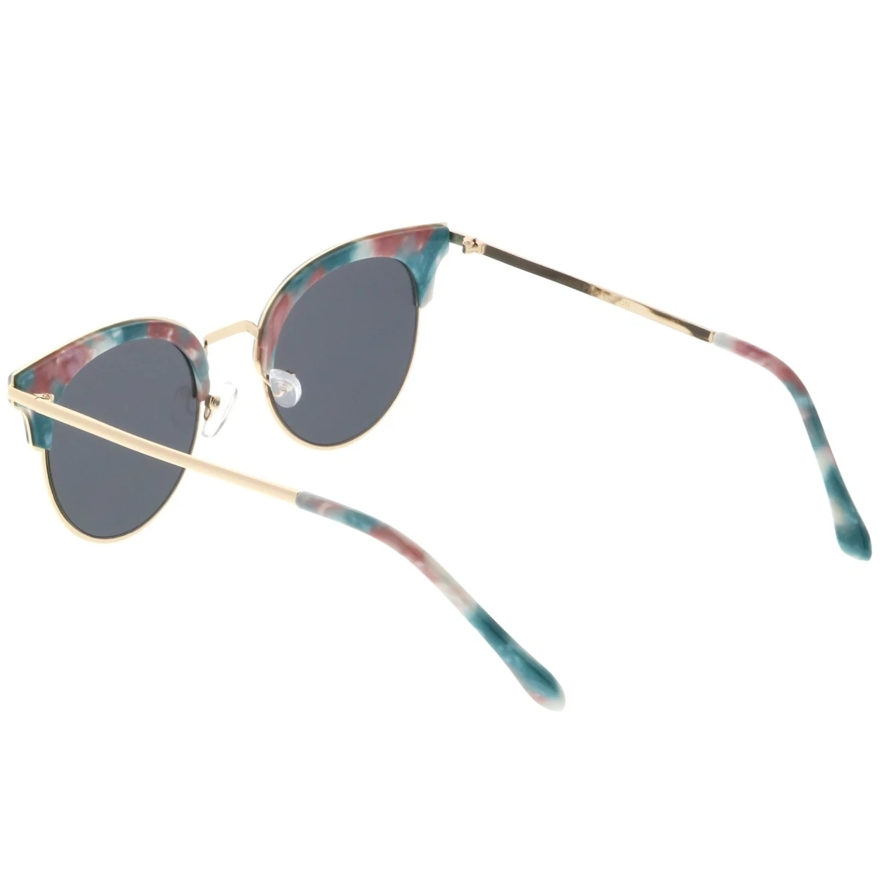Semi Rimless Marble Print Round Cat Eye Sunglasses With Flat Lens 48mm (3)