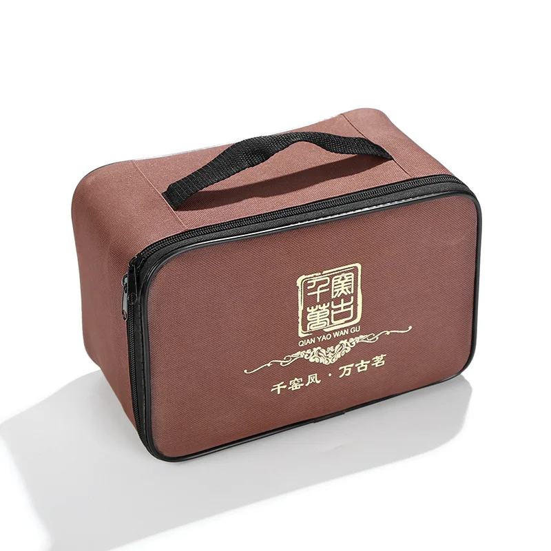  A pot of two cups of antique rough pottery with dry tea tray portable travel Kung Fu tea gift