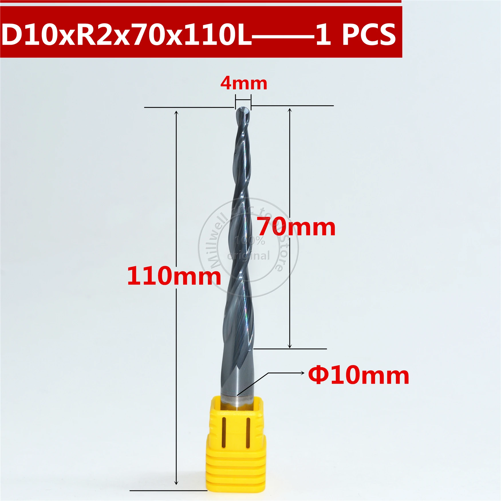 shipping-1PCS R2* D10* 70C* 110L* 2F HRC55 вольфрамовые прочные, покрытые карбоном конические Шаровые концевые мельницы штырь и конус концевые фрезы