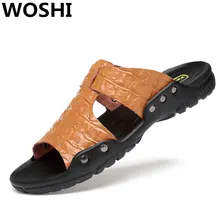 Новые открытые летние мужские пляжные шлепанцы на нескользящей подошве натуральная кожа мягкие удобные шлепанцы супер большие размеры, 50, 51, 52, модель w5