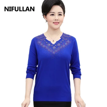 

NIFULLAN Diamond V-neck Loose Knitted Sweater Women Jumper 2020 Autumn Winter Long Sleeve Mother Pullovers Female Pull Femme